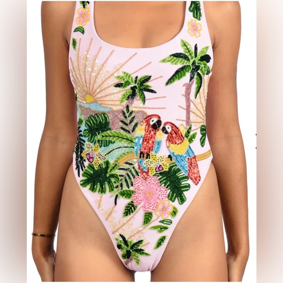 Amazon Other - Maya swimsuit Pink Tropical Parrot One-Piece Swimsuit